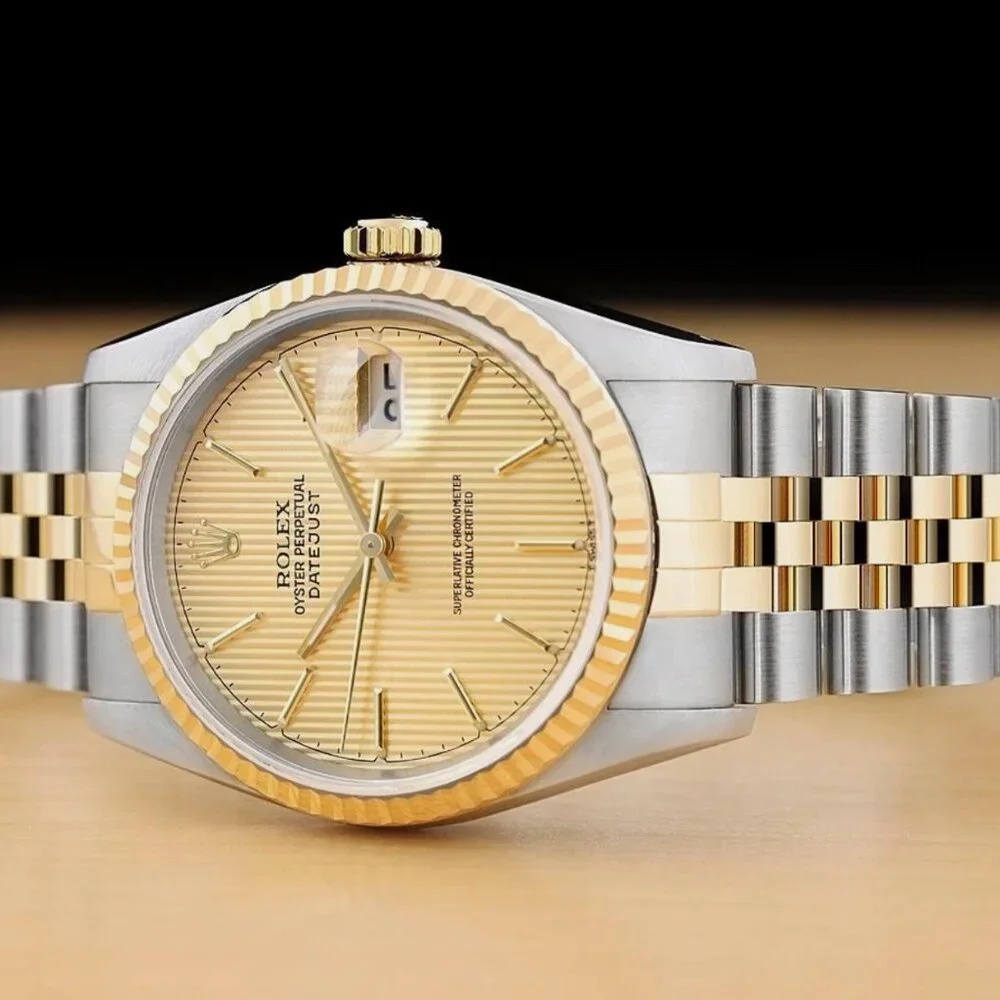 ROLEX MENS DATEJUST 16233 CHAMPAGNE DIAL 18K 2-TONE WATCH BOX